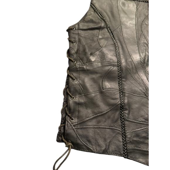 Diamond Plate Buffalo Leather Vest Women’s size S Wine A Lot Motorcycle Vest - Picture 6 of 9